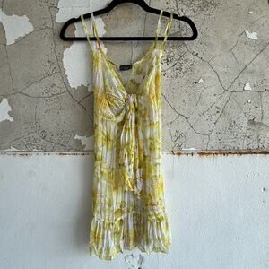 Fairycore Floral 100% Sheer Ruffle‎ Mini Dress Yellow Sheer Cottagecore Vixen